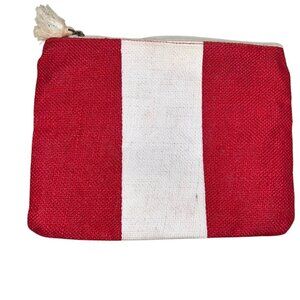 mud pie red white rugby stripe straw zipper pouch make up bag